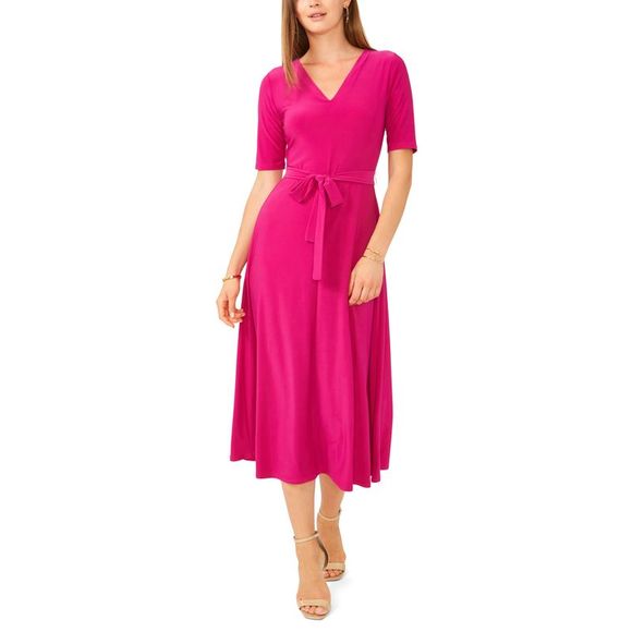 MSK Dresses Msk Womens Purple Elbow Sleeve V Neck Midi Wear To Work